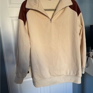 Women’s Cream and Brown Quarter-Zip Sweater